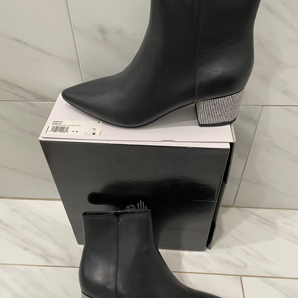 Nine West Black Boots with Sparkling Silver Heel